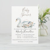 Elegant Swan Floral Baby Shower Einladung (Stehend Vorderseite)
