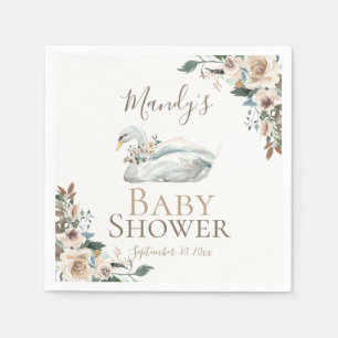 Elegant Swan Floral Neutral Baby Shower Serviette