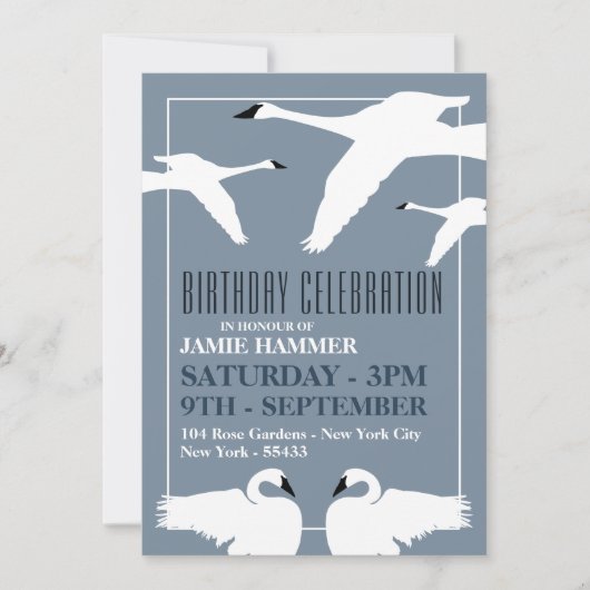 Elegant Swan, Geburtstag Einladung (Vorderseite)