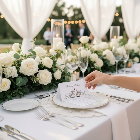 Elegant Swan Love Couple Wedding Place Card Tischnummer