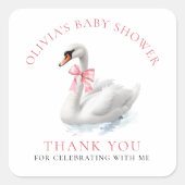 Elegant Swan Thank You Baby Shower  Quadratischer Aufkleber (Vorderseite)