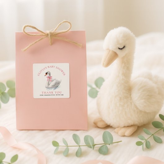 Elegant Swan Thank You Baby Shower  Quadratischer Aufkleber