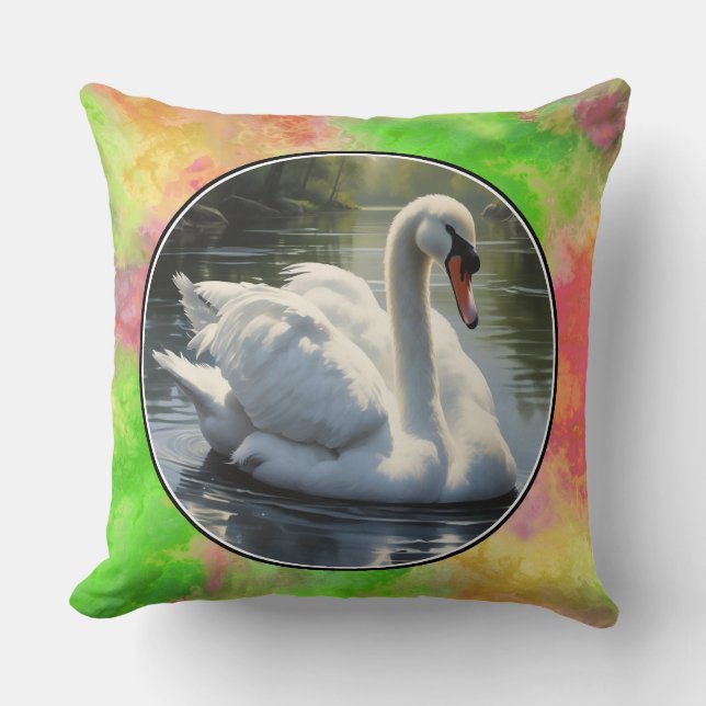Elegant Swan Throw Kissen (Vorderseite)