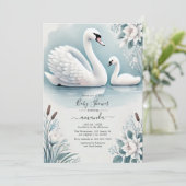 Elegant Swan und Cygnet Baby Shower Einladung (Stehend Vorderseite)