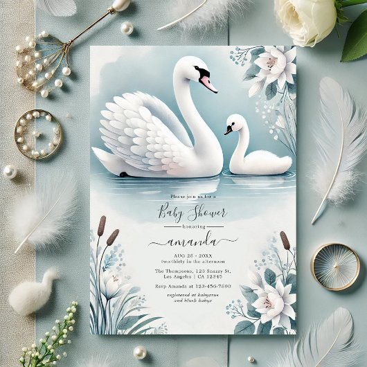 Elegant Swan und Cygnet Baby Shower Einladung