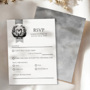 Elegant Swan Wedding RSVP Card   Schwarz und Weiß Karte
