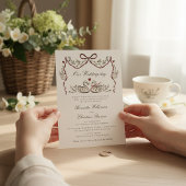 Elegant Swans Garland Red Ribbon Wedding Einladung