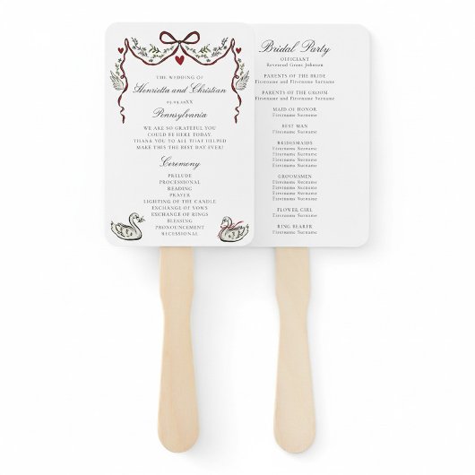 Elegant Swans Wedding Ceremony Program Fans Fächer