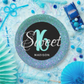 Elegant Sweet 16 Aqua Blue Glitzer Personalisiert Pappteller (Party)