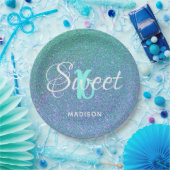 Elegant Sweet 16 Aquamarin Blue Glitzer Personalis Pappteller (Party)
