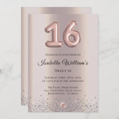 Elegant Sweet 16 Birthday Balloon Rose Gold Foil Einladung (Vorne/Hinten)