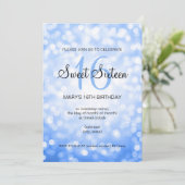Elegant Sweet 16 Birthday Blue Glitzer Lights Einladung (Stehend Vorderseite)