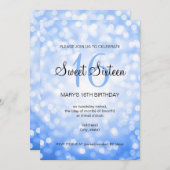 Elegant Sweet 16 Birthday Blue Glitzer Lights Einladung (Vorne/Hinten)