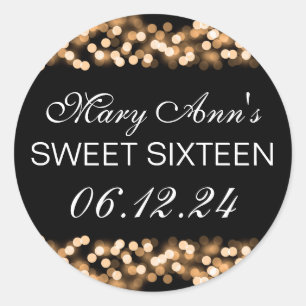 Elegant Sweet 16 Birthday Hollywood Glam Gold Runder Aufkleber