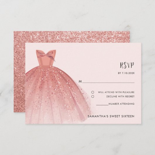 Elegant Sweet 16 Birthday Party Custom RSVP Card (Vorne/Hinten)