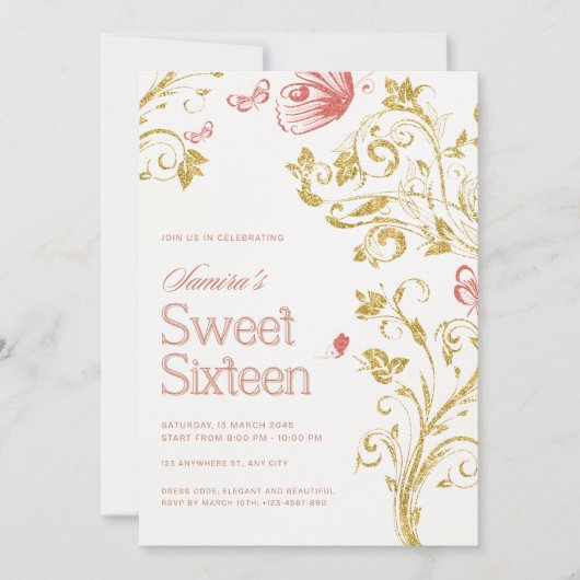 Elegant Sweet 16 Birthday Party Invitation - Peach Einladung (Vorderseite)