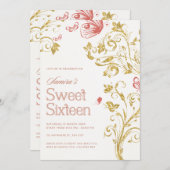 Elegant Sweet 16 Birthday Party Invitation - Peach Einladung (Vorne/Hinten)