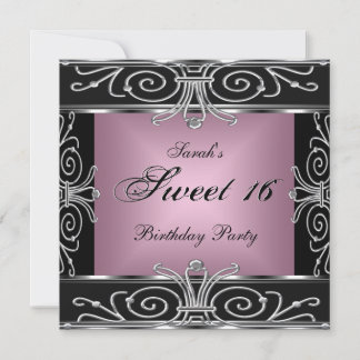 Elegant Sweet 16 Birthday Pink Black Silver Einladung
