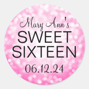 Elegant Sweet 16 Birthday Pink Glitzer Lights Runder Aufkleber