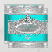 Elegant Sweet 16 Birthday Princess Aquamarin Blue  Einladung (Vorne/Hinten)
