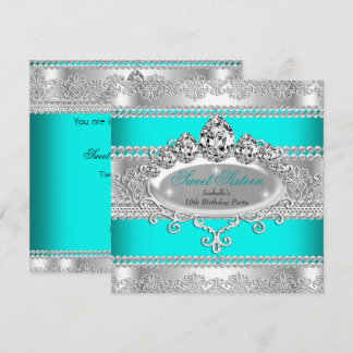 Elegant Sweet 16 Birthday Princess Aquamarin Blue  Einladung