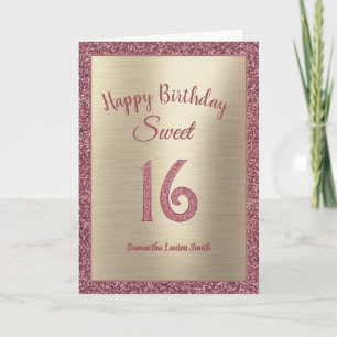 Elegant Sweet 16 Birthday Rose Gold Glitzer Karte