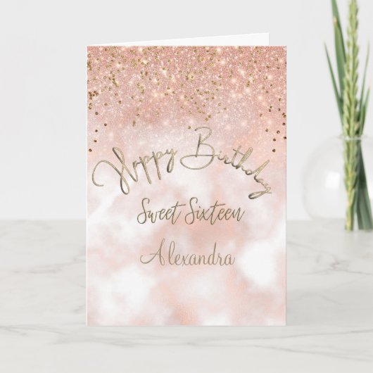 Elegant Sweet 16 Birthday Rose Gold Sparkle Karte (Vorderseite)