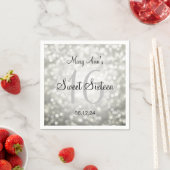 Elegant Sweet 16 Birthday Silver Glitzer Lights Serviette (Beispiel)