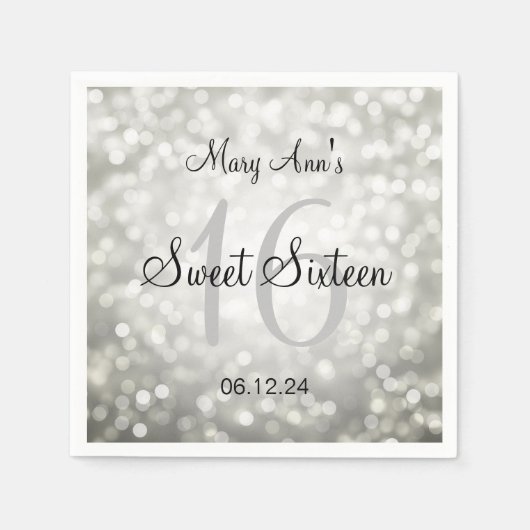 Elegant Sweet 16 Birthday Silver Glitzer Lights Serviette (Vorderseite)