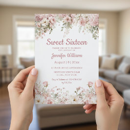 elegant sweet 16 birthday watercolor pink floral  einladung