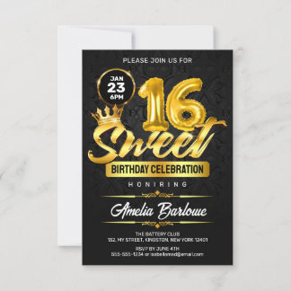 Elegant Sweet 16 Black and Gold Premuim Einladung