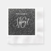 Elegant Sweet 16 Black Silver Speck Personalisiert Serviette (Vorderseite)