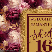 Elegant Sweet 16 Blush Burgundy Gold Party Backdro Wandteppich