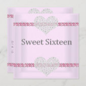 ELEGANT SWEET 16 Diamant Heart Pink Einladung (Vorne/Hinten)