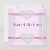 ELEGANT SWEET 16 Diamant Heart Pink Einladung (Vorderseite)