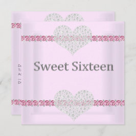 ELEGANT SWEET 16 Diamant Heart Pink Einladung