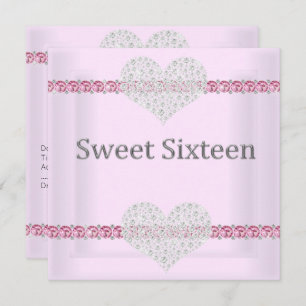 ELEGANT SWEET 16 Diamant Heart Pink Einladung