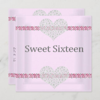 ELEGANT SWEET 16 Diamant Heart Pink Einladung