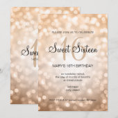 Elegant Sweet 16 Geburtstag Kupfer Glitzer Lights Einladung (Vorne/Hinten)