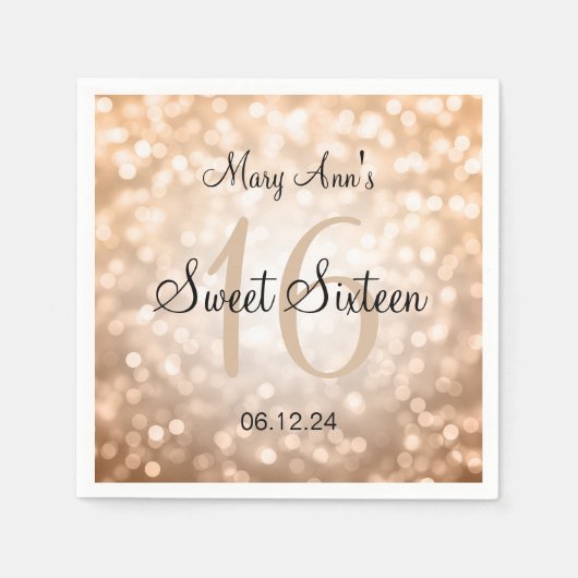 Elegant Sweet 16 Geburtstag Kupfer Glitzer Lights Serviette (Vorderseite)