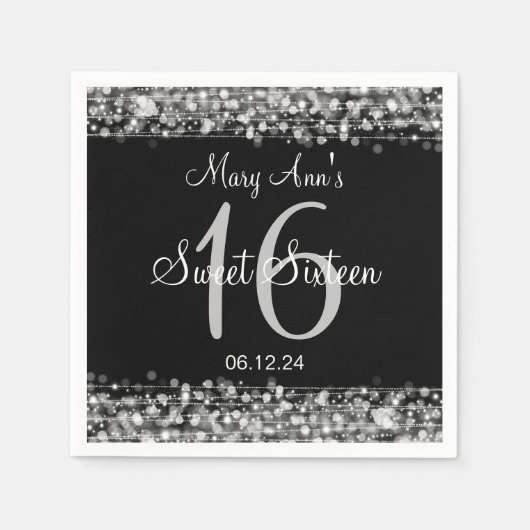 Elegant Sweet 16 Geburtstagsparty Glitzern Silver Serviette (Vorderseite)