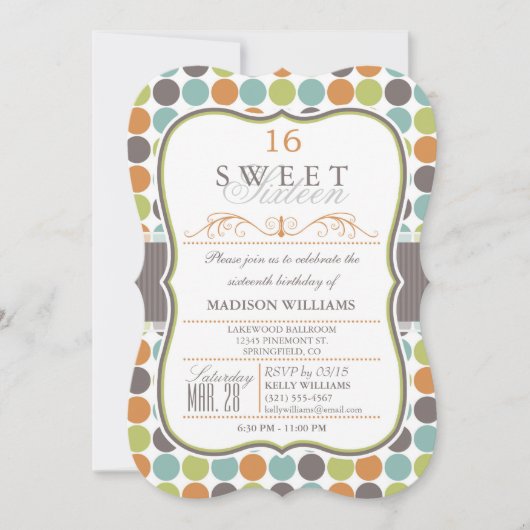 Elegant Sweet 16 Party Einladung; Retro Dots Einladung (Vorderseite)