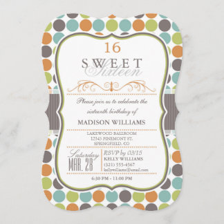 Elegant Sweet 16 Party Einladung; Retro Dots Einladung