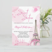 Elegant Sweet 16 Pink White Paris Geburtstag Einladung (Stehend Vorderseite)