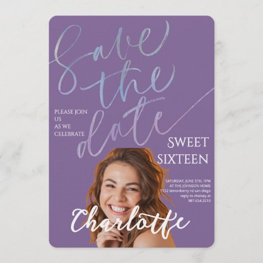 Elegant Sweet 16 Save the Date Birthday Einladung (Vorderseite)