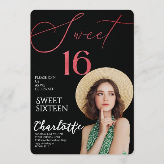 Elegant Sweet 16 Save the Date Birthday Einladung (Vorderseite)