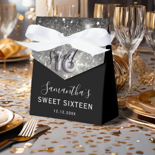 Elegant Sweet 16 Silver Glitzer & Black Birthday Geschenkschachtel