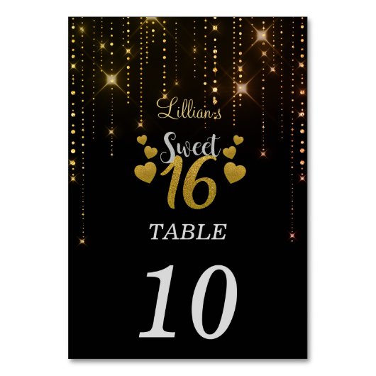 Elegant Sweet 16 Tischnummer Karte (Vorderseite)