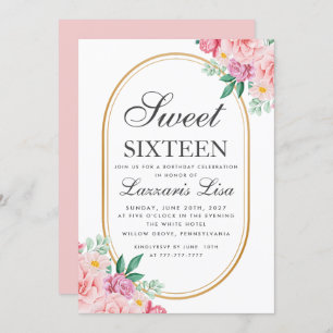 Elegant Sweet 16 Watercolor Pink Floral Geburtstag Einladung