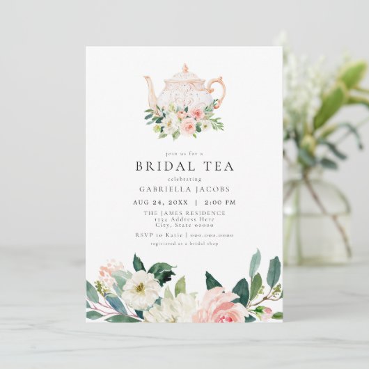 Elegant & Sweet Blush Pink Bridal Tea Einladung (Stehend Vorderseite)